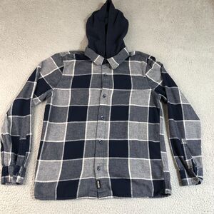Hollister Hoodie‎ Men Medium Gray Blue Geometric Checkered Preppy Button Front